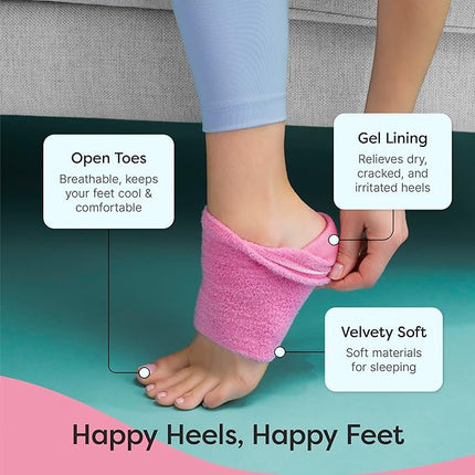 ZenToes Moisturizing Socks for Cracked Heel Treatment, Vitamin E, Olive Oil and Jojoba Oil Infused Heel Socks, Galentines Day Gifts, Self Care Gifts for Women (Pink with White Heart, Regular)