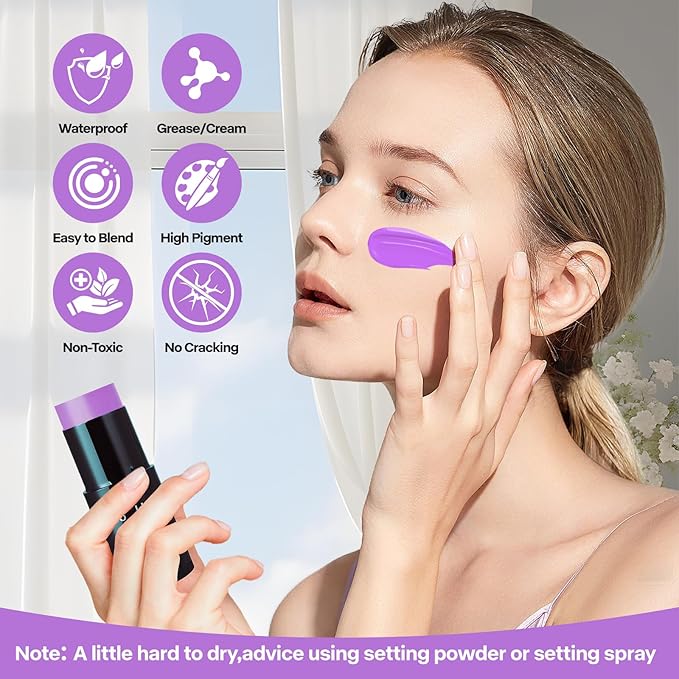 Go Ho Cream-Blendable Light Purple Face Paint Stick (1.06 Oz),Full-coverage Pastel Purple Face Body Paint Stick for Adults Children Halloween Cosplay SFX Ursula Makeup,Waterproof Paint Stick
