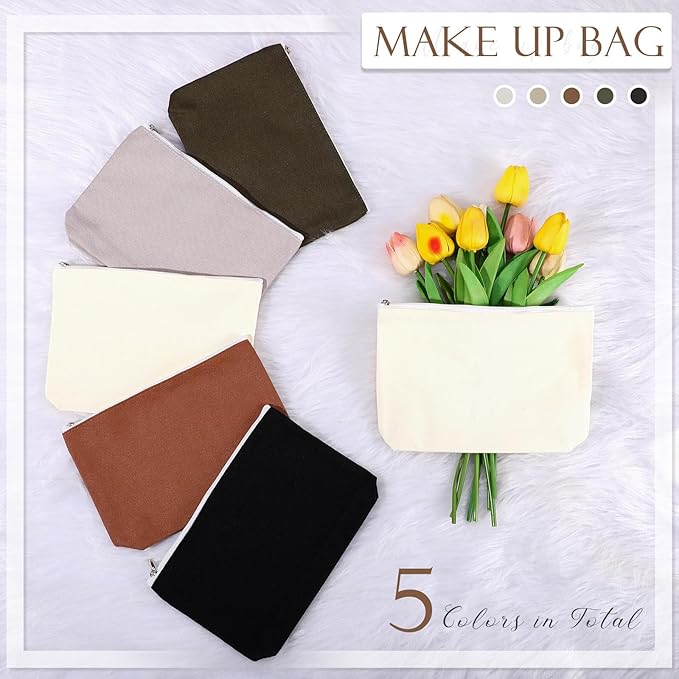 Reginary 10 Pcs Canvas Makeup Bags Bulk for Women Blank DIY Pencil Pouch Travel Toiletry Cosmetics Bags Gift for Christmas Breast Cancer Awareness Thanksgiving Wedding Nurses Teacher(Neutral Color)