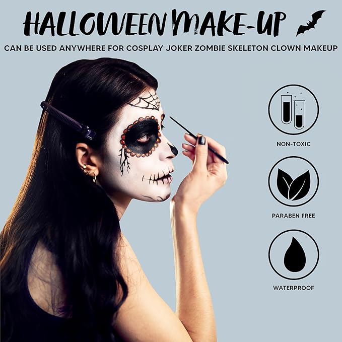 Spooktacular Creations Halloween Makeup Palette 3 Colors, Face Body Paint Makeup Wheel Waterproof Zombie Skeleton Cosplay Face Painting for Adult and Kids (0.35 Oz,White Black Red )