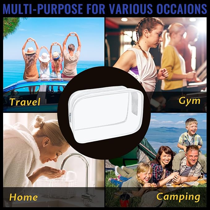 16 Pieces Clear Makeup Bags Bulk, TSA Approved Toiletry Bag for Travel, PVC Waterproof Cosmetic Pouches Clear Pouch with Zipper for Men and Women Carry-on Travel Essentials Cosmetic Bags (White-M)