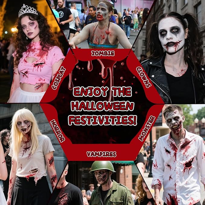 3PCS Halloween Fake Blood Makeup Kit, Fake Blood Dripping 2.03oz + Spray 2.03oz + Coagulated 1.35oz, Realistic Washable Fake Blood for Zombie Monster Mouth Clothes Vampire Cosplay & Dress Up