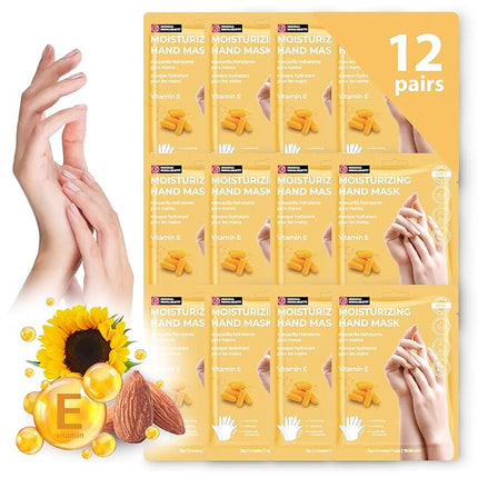 Innerest 12 Pairs Original Derma Beauty Hand Mask Bulk, Moisturizing Hand Gloves for Dry Hands, Nail Care Essential (Vitamin E)