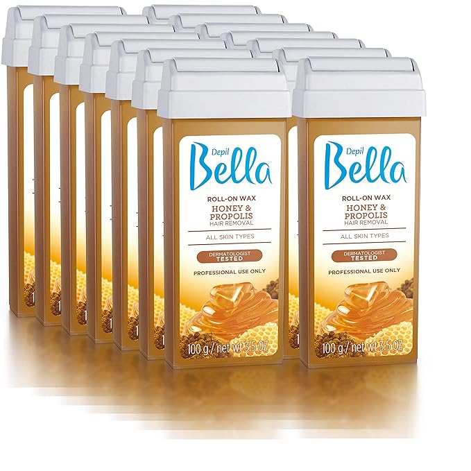 Depil Bella Roll On Wax Honey and Propolis Depilatory | Body Waxing, Hair Removal Wax-Cartridge | For Men and Women | Home Self Waxing | Sensitive Skin | Dermatologically Tested | Painless (14 PACK)