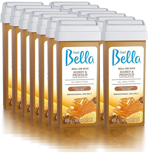 Depil Bella Roll On Wax Honey and Propolis Depilatory | Body Waxing, Hair Removal Wax-Cartridge | For Men and Women | Home Self Waxing | Sensitive Skin | Dermatologically Tested | Painless (14 PACK)