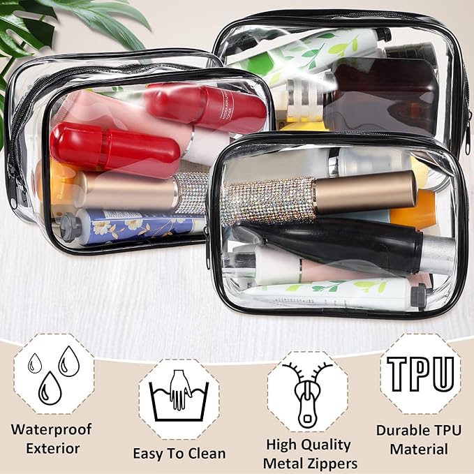 Weewooday 12 Pieces Clear Makeup Bags Cosmetic Storage Bags PVC Zipper Pouches Travel Waterproof Makeup Plastic Case for Women Organizing Toiletries Traveling Bathroom(Small,Black)