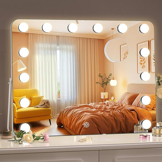 MINISO Vanity Mirror with Lights - 17.7" x 13.8" Hollywood Makeup Mirror with Adjustable Brightness,3 Modes Light, 360°Rotation