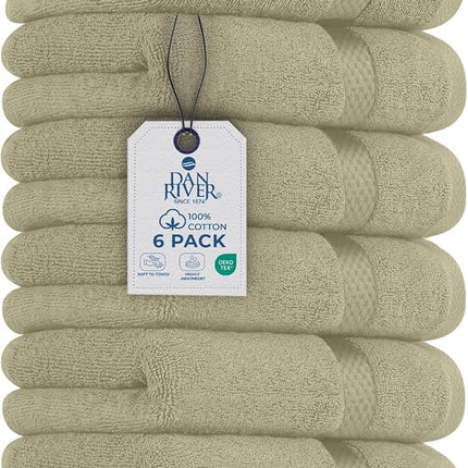 DAN RIVER 6-Pack Premium Hand Towels (16x28 Inches) - 100% Cotton, Ultra Soft, Lightweight, Highly Absorbent Towels for Bathroom, Spa, Gym, Salon, Hotel, and Travel - Beige