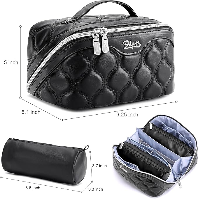 Travel Makeup Bags for Women Cosmetic Bag: Puffy Make up Bags Set of 3 - Vegan Leather Makeup Organizer - Waterproof Large Toiletry Bag with Compartments - Travel Essentials (Black)