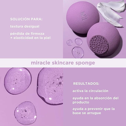 Real Techniques Miracle Skincare Sponge, Beauty Sponge Infused with Vegan Collagen, Reusable for Facial Serums & Moisturizers, Purple, Vegan & Cruelty Free, 2 Count