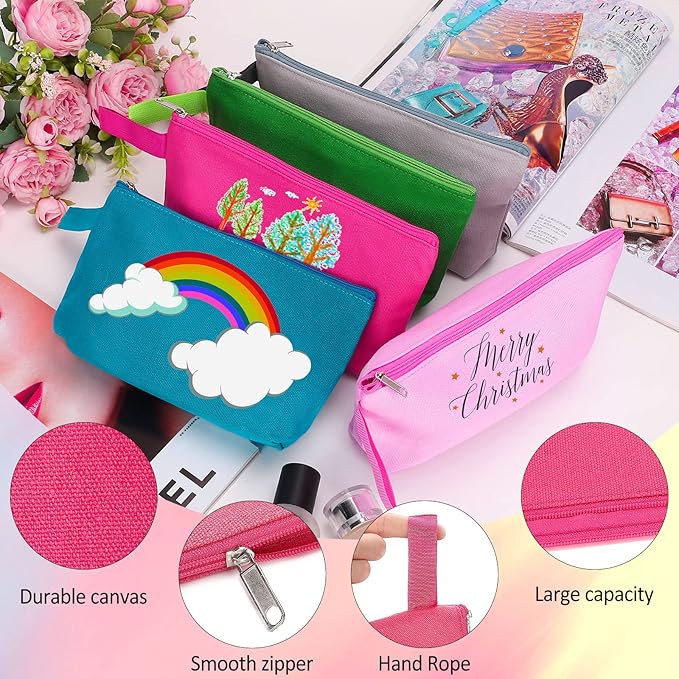 10 Pieces Cotton Canvas Makeup Bag with Bottom and Strap, Multi-Purpose Cosmetic Bag with Zipper Travel Toiletry MN-WB07 Wb07