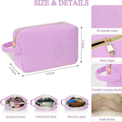 Personalized Initial Makeup Bag Trendy Stuff Corduroy Cosmetic Bag Travel Toiletry Bag, Valentine’s Day Gift Makeup Organizer Case & Makeup Pouch for Women teen Girls Mom Girlfriend Wife