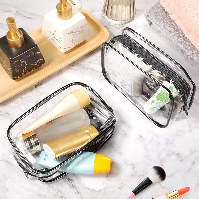 Weewooday 12 Pieces Clear Makeup Bags Cosmetic Storage Bags PVC Zipper Pouches Travel Waterproof Makeup Plastic Case for Women Organizing Toiletries Traveling Bathroom(Medium,Black)