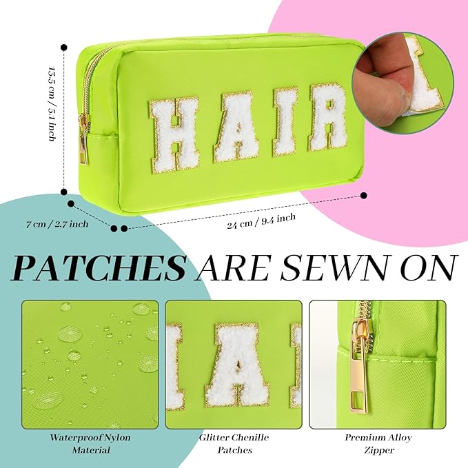 Cunno 4 Pcs Preppy Makeup Bags Chenille Letter Stuff Bag Nylon Cosmetic Pouch Cases with Zipper for Women Travel Toiletry