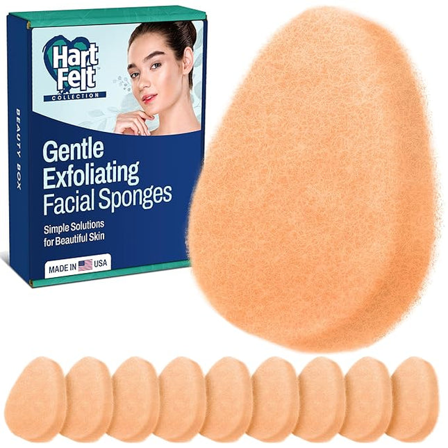 HartFelt [10 Pack] Gentle Exfoliating Facial Sponge for Face - Daily Cleansing Scrubber - Buf Dirt Away with Puf styled Reusable Face Pads for Removing Makeup, Dirt, and Dead Skin
