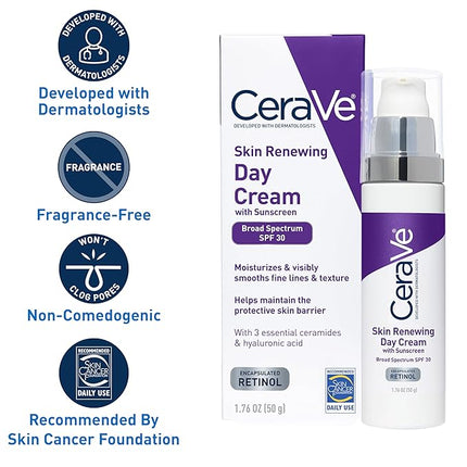 CeraVe Anti-Aging Face Cream SPF 30, Anti-Wrinkle Retinol Cream with Hyaluronic Acid and Ceramides, 1.76 oz