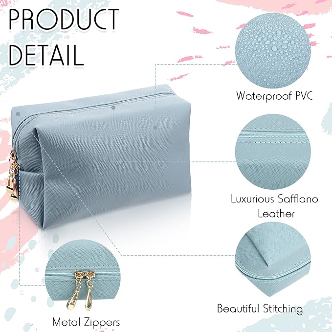Jexine 9 Pcs Makeup Bag Leather Zipper Cosmetic Bag Preppy Water Resistant Versatile Makeup Pouch Travel Cosmetic Organizer Portable Toiletry Pouch Daily Beauty Storage for Women Girls Gift