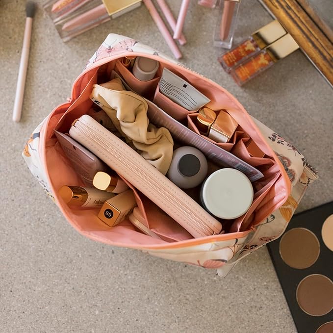 Tiny Twinkle Travel Waterproof Makeup Bag | Travel-Friendly Toiletry Cosmetic Case Organizer with Convenient Carry Handle | Spacious Interior Pouches and Secure Zipper Closure (Flutter)