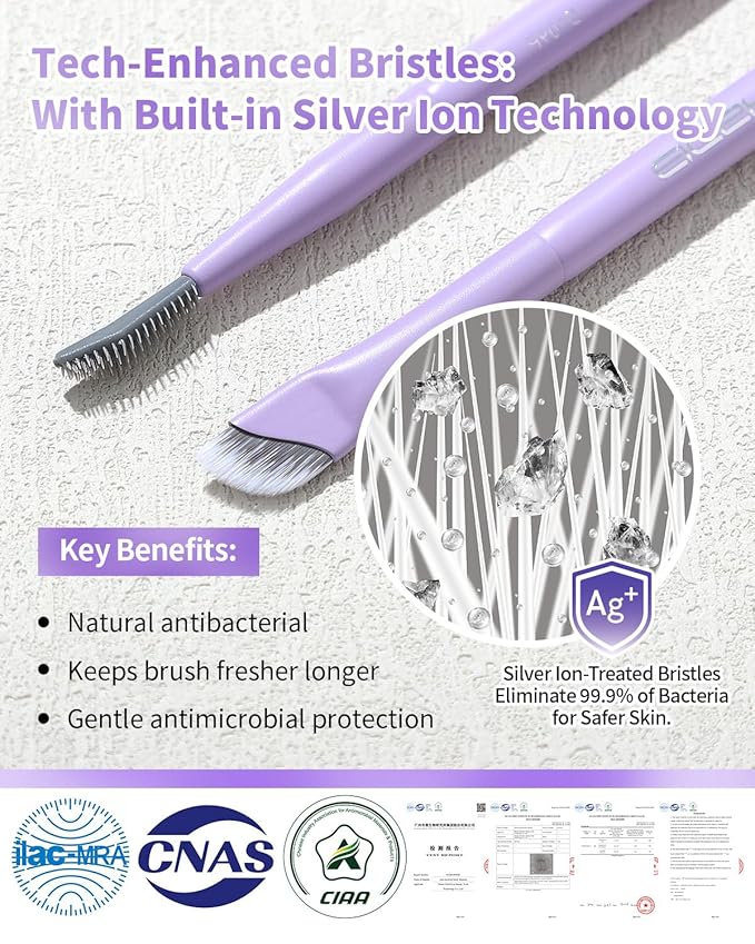 EIGSHOW Dual-Ended Eyebrow Brush with Silver Ion Bristles - Precision Brow Brush and Comb for Lining, Sculpting, Professional Eye Brow Tools (D109P)