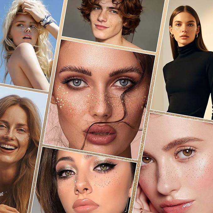 10 Pcs Glitter Freckles Face Tattoo Rose Gold, Face Glitter Makeup Patches, Waterproof Sparkle Freckles Tattoo Fairy Makeup Accessories For Women (Rose Gold)