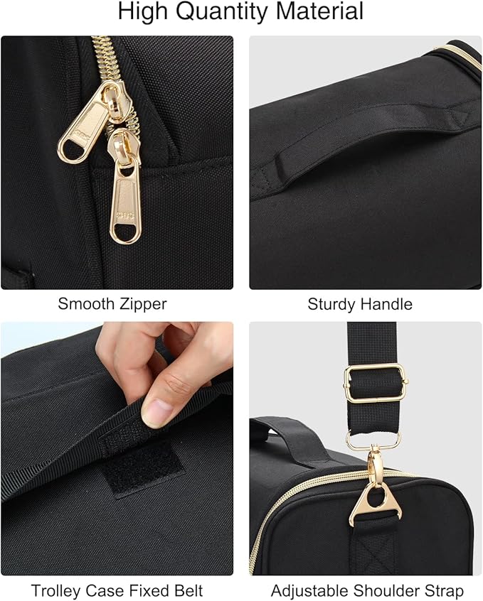 Large Makeup Carrying Train Case, Makeup Bag with 2 Small Bags, Professional Makeup Artist Bag Tattoo Case Travel Makeup Organizer Box with Adjustable Dividers and Shoulder Strap (Black)