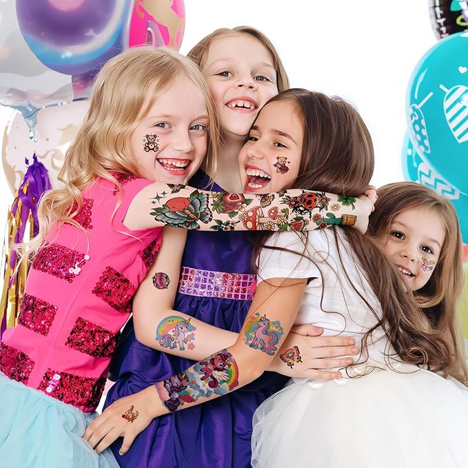 52 Sheets Kids Temporary Tattoos, Full Arm Sleeve Dinosaurs Monster Car Space Fake Tattoos for Boys, Mermaid Unicorn Butterflies Face Body Stickers for Girls Birthday Gifts Party Supplies
