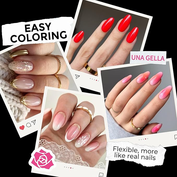 UNA GELLA Medium Oval Fake Nails Pre-Shape 216pcs Round Gel Nail Tips Press on Nails for Full Cover Acrylic Round Oval Full Nails False Nails 12 Sizes False Soft Gel Tips