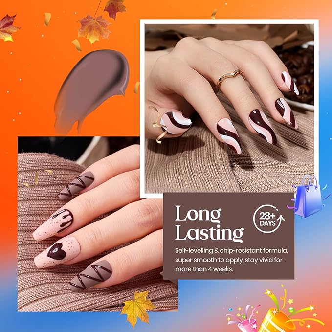 beetles Brown Gel Nail Polish Set - 6 Colors Coffee Brown White Neutral Pink Nude Gel Nail Polish Caramel Cappuccino Soak off Uv Led Lamp Needed Nail Art DIY Manicure Fall Gift Set