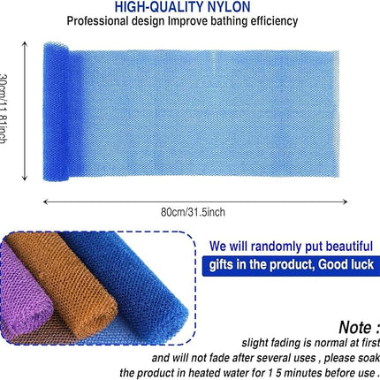 UJFQBH 3 Pieces African Bath Sponge African Net Long Net Bath Sponge Exfoliating Shower Body Scrubber Back Scrubber Skin Smoother,Great for Daily Use (Brown, Blue, Purple)