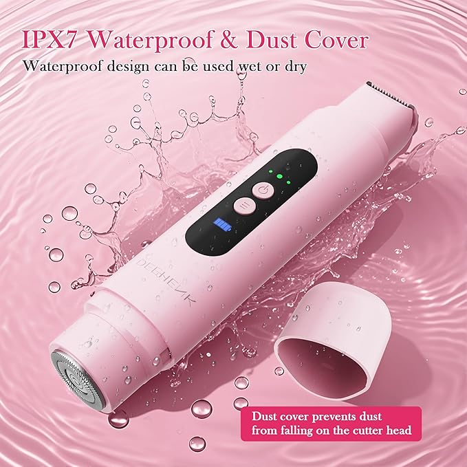 Bikini Trimmer Razors Shaver for Women: DEEHENK 2-Speed Electric Razor for Pubic Hair Dual Head Shaver Women IPX7 Waterproof Rechargeable Lady Trimmer for Bikini Underarm Body Leg Face Pink