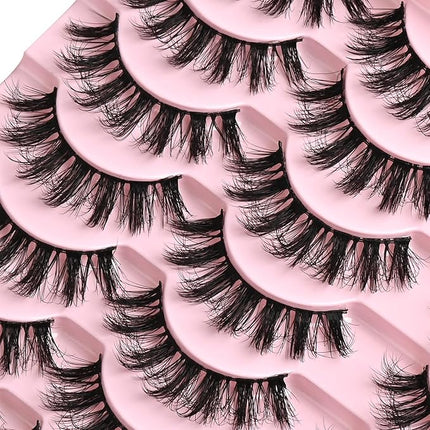 FARRED Fluffy Lashes Natural Eyelashes Short Wispy Eye Lash Strips 14 Pairs Separated Volume Eyelash Pack 16mm Dramatic Wispies Fake Strip Lashes Clusters Cat Eye Pestañas Spiky Look (F24 | 9-16mm)