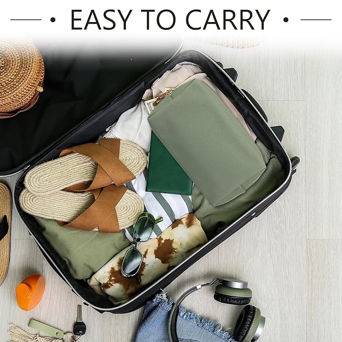 Sanwuta 9 Pcs Makeup Bags Bulk PU Double Zippers Cosmetic Bag Makeup Toiletry Pouch Portable Travel Organizers Case for Women Bachelorette Party End of The Year Bridesmaid Gift(Dark Green)