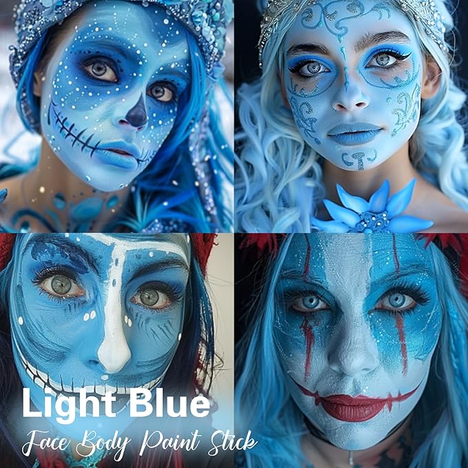 BAD COLOR Light Blue Face Body Paint, Pale Blue Eye Black Stick for Football/Baseball/Softball, Hypoallergenic Grease Sticks for Corpse Bride Halloween SFX Avatar Sally Makeup