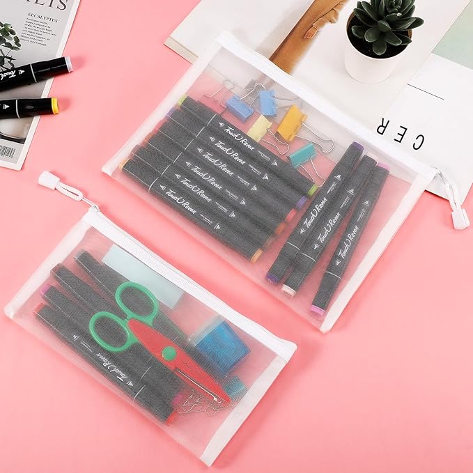 12 Pieces Zipper Nylon Mesh Pouch, Mesh Cosmetic Bags Makeup Bags Pencil Case, Multipurpose Travel Bags for Cosmetic School Office Supplies and Travel Accessories (White, A5+B6)