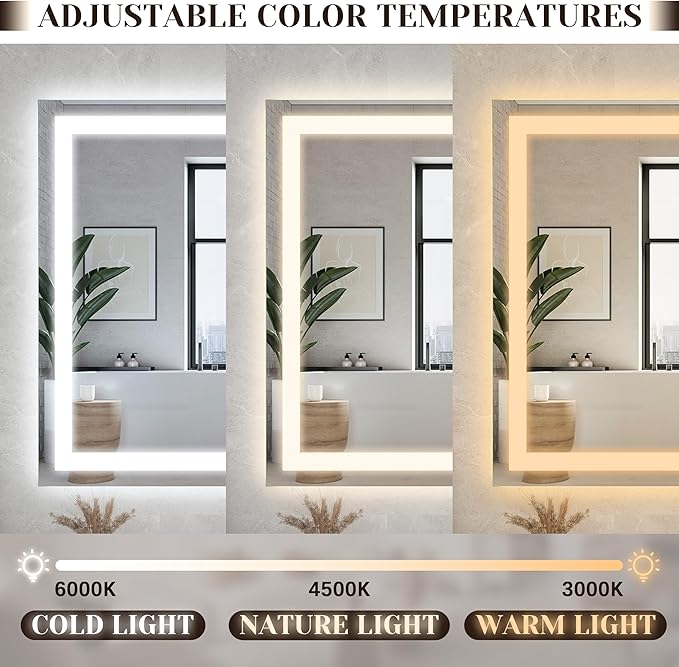 31" x 22" Large Lighted Vanity Mirror with Lights, Dimmable 3 Modes, LED Makeup Mirror for Bathroom ＆ Dressing Room, Tabletop or Wall-Mounted, 10X Magnification, White