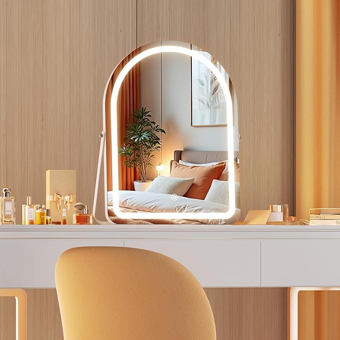 MINISO Vanity Mirror with Lights-12" x 14" Arched Makeup Mirror with 3 Color Lights, Adjustable Brightness,10X Magnification, 360°Rotation
