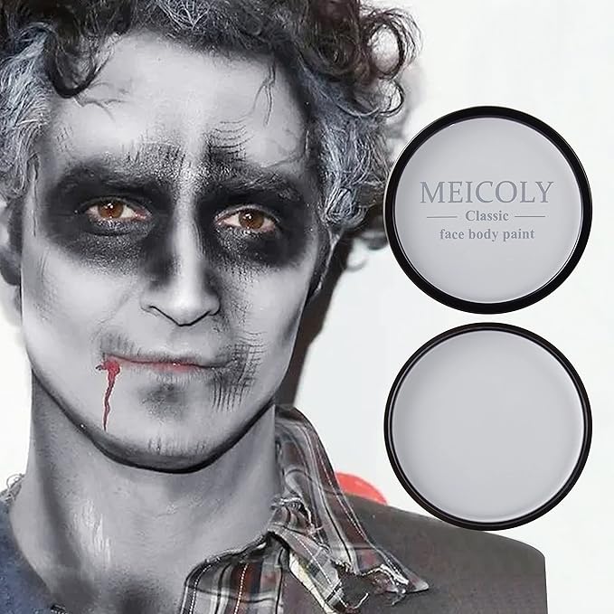 MEICOLY Grey Face Body Paint,30g/1.05oz Water Based Washable Face Paint, Zombie Makeup for Adult and Kid,Gray Body Paint,Halloween SFX Grayscale Homestuck Cosplay Makeup,Light Grey