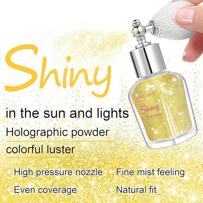 Hair and Body Glitter Spray, Shimmering Powder Sparkle Powder Makeup, Glitter Loose Sparkle Makeup for Body Highlighter,Festival Prom Rave Accessories (Gold)