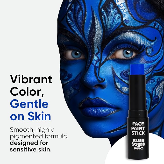 Blue Squid PRO Blue Face Paint Stick - Waterproof Blue Body Paint for Skin Adults & Kids Eye Black Baseball, Eyeblack Softball - Hypoallergenic Twist-Up Non-Toxic Makeup Stick for Cosplay, Sports, SFX