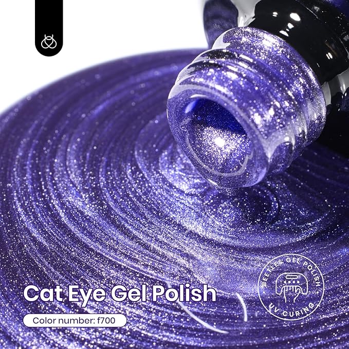 Beetles Cat Eye Gel Nail Polish, 15ML Purple Cat Eye Holographic Glitter Gel Polish with Magnet Soak Off UV Shimmer Velvet Gel Celestial Veil Series French Nail Art Design Manicure Gifts for Women