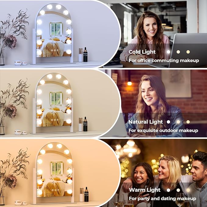 ZL ZELing Vanity Mirror with Lights Makeup Mirror with Lights 12 Dimmable Bulbs Hollywood Lighted Makeup Mirror Detachable 5X Magnification 3 Color Lighting Modes