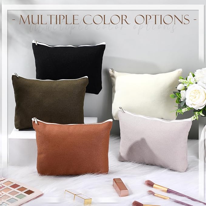 Reginary 10 Pcs Canvas Makeup Bags Bulk for Women Blank DIY Pencil Pouch Travel Toiletry Cosmetics Bags Gift for Christmas Breast Cancer Awareness Thanksgiving Wedding Nurses Teacher(Neutral Color)