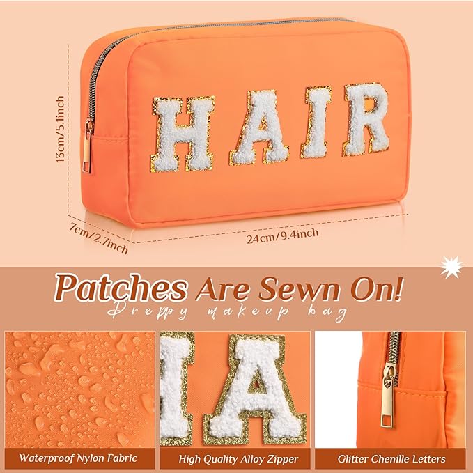 Cunno 4 Pcs Preppy Makeup Bags Chenille Letter Stuff Bag Nylon Cosmetic Pouch Cases with Zipper for Women Travel Toiletry