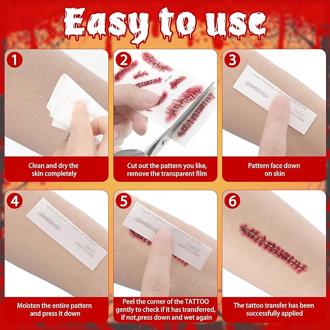 Halloween Decorations, 32PCS Halloween Tattoos Stickers, Scary Zombie Makeup, Relistic Fake Scars Wounds, Body Fake Tattoos for Women Party Favors Accessories for Trick or Treat Supplies Sticker