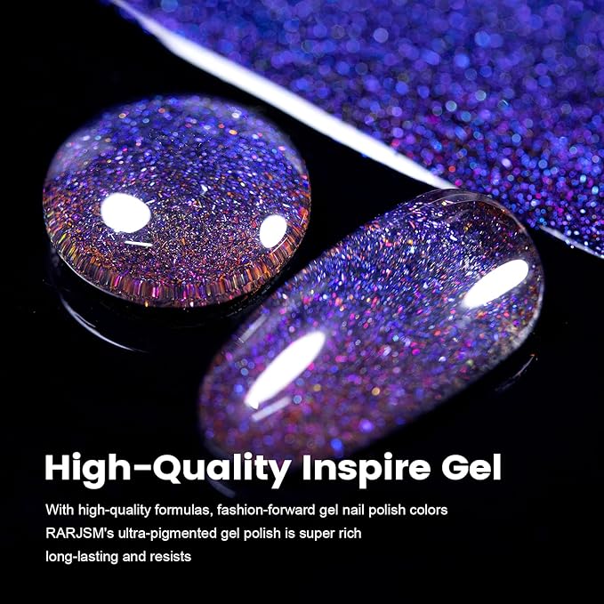 RARJSM Chameleon Gel Nail Polish Blue to Purple Multichrome Big Flakes Color Changing Glitter Chrome GelPolish Curing Requires Sparkle Shimmer Nail Gel Varnish Soak Off DIY at Home Salon 15ml