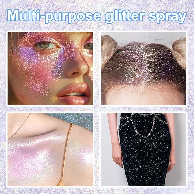 Hair and Body Glitter Spray, 1PC Hair Glitter Extra Fine Face Shimmer Powder for Clothes, Festival Loose Sparkle Powder for Rave Clothes Nail Art Easter Halloween Crafts