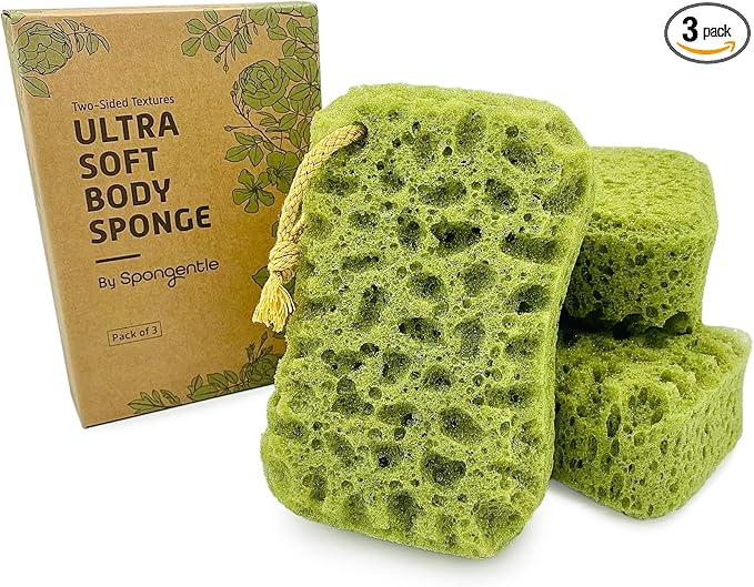 Spongentle Deep Cleansing Dual Texture Body Loofah Sponge, Vacuum Sealed, for Bath and Shower, for Gentle and Deep Exfoliation, Generous and Rich Lather, (Pack of 3)