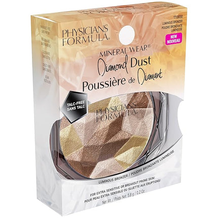 Physicians Formula Mineral Wear Diamond Dust, Vitamin E Mineral Weightless Powder and Serum Hybrid, Warm Radiant Finish, Vegan, Talc-Free, Cruelty-Free - Luminous Bronzer