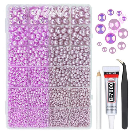 qiipii 2 Styles Solid Purple+ Light Purple AB Flatback Pearls for Bedazzling Crafting 3mm-10mm Half Round Beads Gems Bedazzler Kit for Nails Face Eyes Makeup Tumblers Bottles DIY Crafts Shoes﻿ Phones