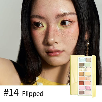 16-Color Eyeshadow Palette Lime Cream Edition - Crease-Proof & Blendable,Pastel Spring Tones with Multi-Texture Shimmers for Daily Wear, Dating (#14Flipped)